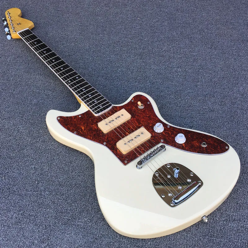 Custom Shop Deluxe White Jaguar Electric Guitar P90 Pickups, Red Turtle Shell Pickguard, Rosewood Fingerboard & Dot Inlay, Tremolo Bridge