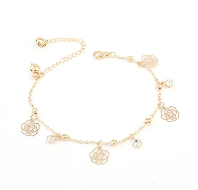 Ankle Chain Bracelets Silver/Gold Tone Bell Copper Beads Rose Anklets Foot Chains Barefoot Beach Sandals Fashion Jewelry