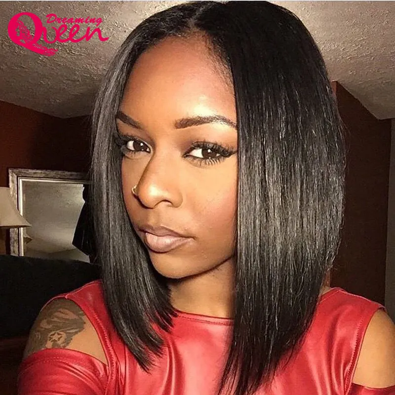 Bob Peruki 130% Gęstość 13x4 Koronki Przód Brazylijski Dziewiczy Human Włosy Wig Pre Skrzydła Glueless Closure Frontal African American Krótkie peruki dla czarnych kobiet