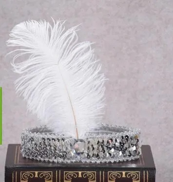 Jeweled Headbands Ostrich Feather Headdress Sequin Set  display picture 3