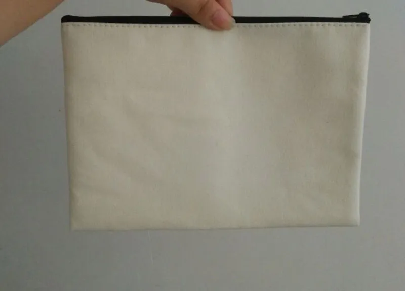 7*10in 흰색 면화 캔버스 화장품 가방 DIY 여성 빈 평범한 지퍼 메이크업 가방 전화 클러치 가방 선물 주최자 케이스
