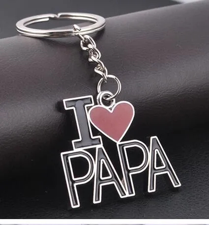 10 sztuk / partia Darmowa Wysyłka Kocham Papa Ojciec Mężczyźni Brelok Keychain Dad Ojca Dnia Prezenty Srebrny Heart Letter Breloczek