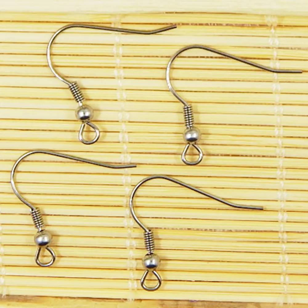 whole Fashion Jewelry finding Surgical Stainless Steel Ear Wires Hooks -with Bead Coil Earring Findings Silver tone D2458