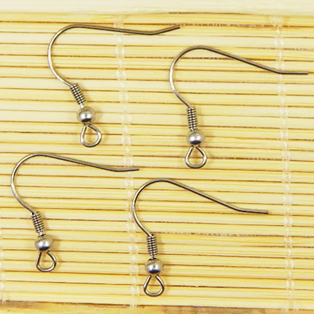 wholesale Fashion Jewelry finding Surgical Stainless Steel Ear Wires Hooks ~with Bead + Coil Earring Findings Silver tone DIY