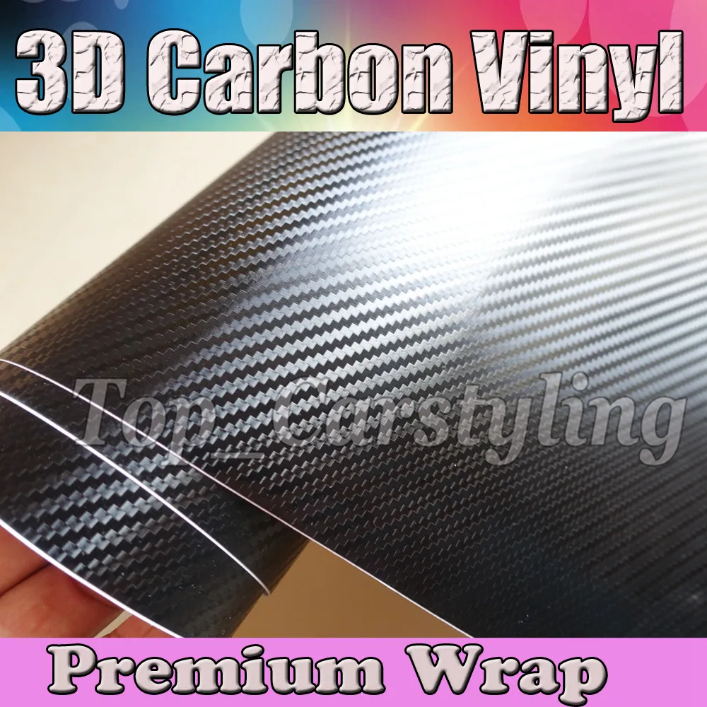 Högpresterande 3D Carbon Fiber Vinyl Wrap Klistermärke Luftbubbla Fri bilcykel / Air Release Car / Båt / Bordsbyte 1.52x30m / Roll 5x98ft