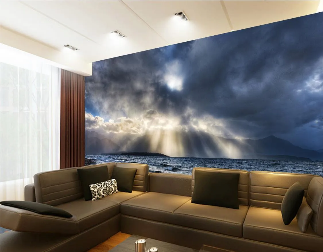 Luxo europeu moderno à beira-mar mar céu nuvens mural 3d papel de parede 3d papéis de parede para tv cenário