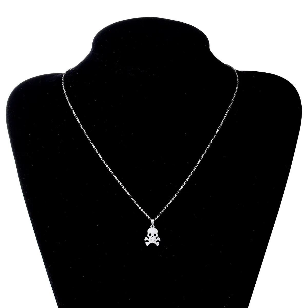 EVERFAST Cute Skull Pendant O Chain Chokers Necklaces Stainless Steel Pirates Necklace For Women Men Punk Style Jewelry SN023