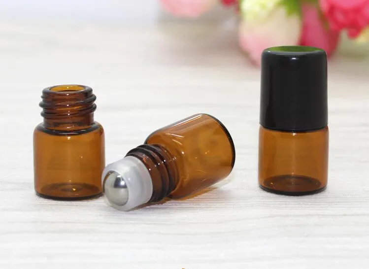 1ML 2ML Roll-On Empty Glass Bottle Clear Brown Color Rollon Metal Roller Ball Bottle Essential Oil Liquid fragrance