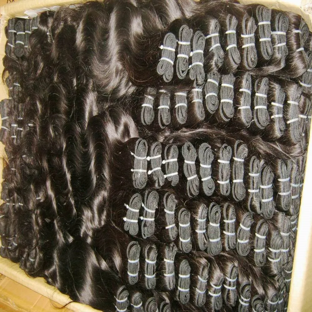 Extensiones de las grandes ondas / tejidos del sur asiático exportador indio encantador procesado cabello humano ondulado pelo recto