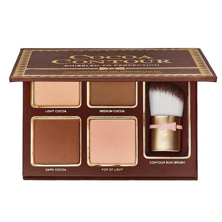 COCOA Contour Kit Highlighters Palette Nude Color Cosmetics Face Concealer Makeup Chocolate Eyeshadow with Contour Buki Brush