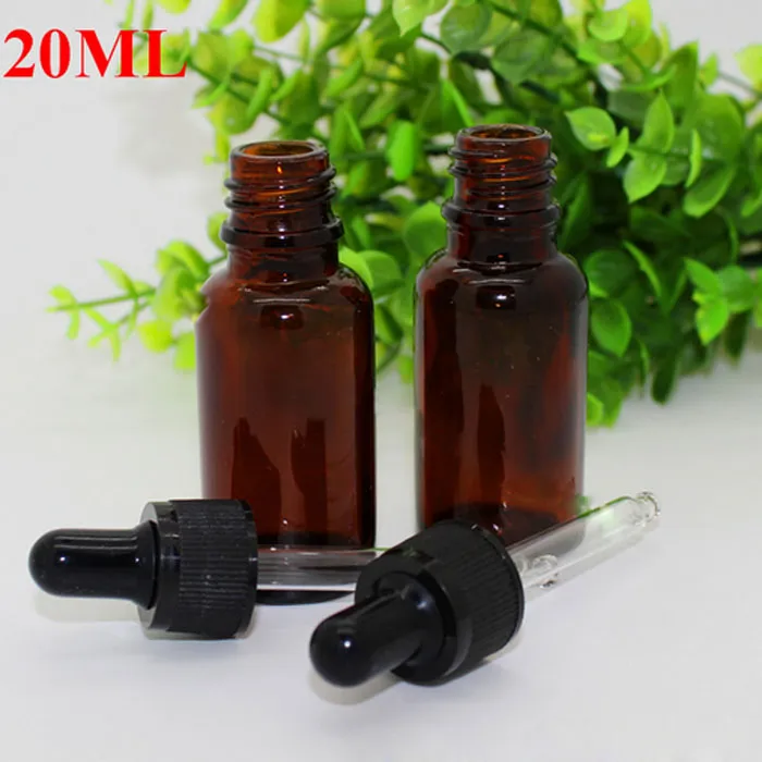 زجاجة 20ML زجاج زجاجات العنبر النفط القطارة 20 مل شكل دائري زجاجة فارغة-E السائل مع الأسود كاب لمن الضروري النفط