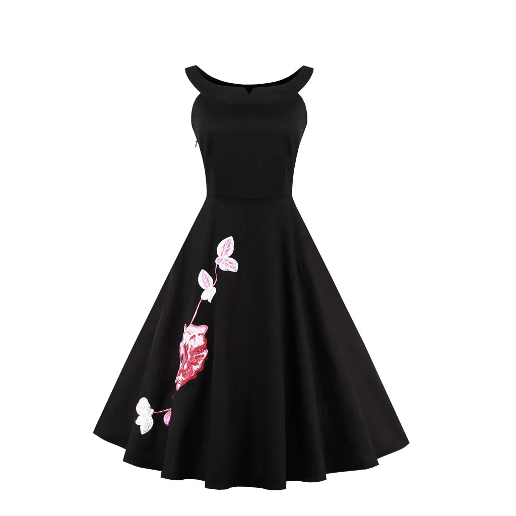 2020 New Arrival Summer Women Dress Plus Size Black Sleeveless Fashion Embroidery Casual Dresses Drop Shipping By Hot Selling
