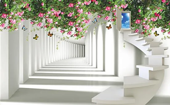 Espace 3D pour agrandir l'escalier rose papillon