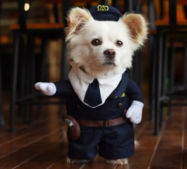 Whimsy Funny Pet Cat Dog Dress Uniform Garnitur Odzież + Kapelusz Policji Płótno Zestaw do psa Kot