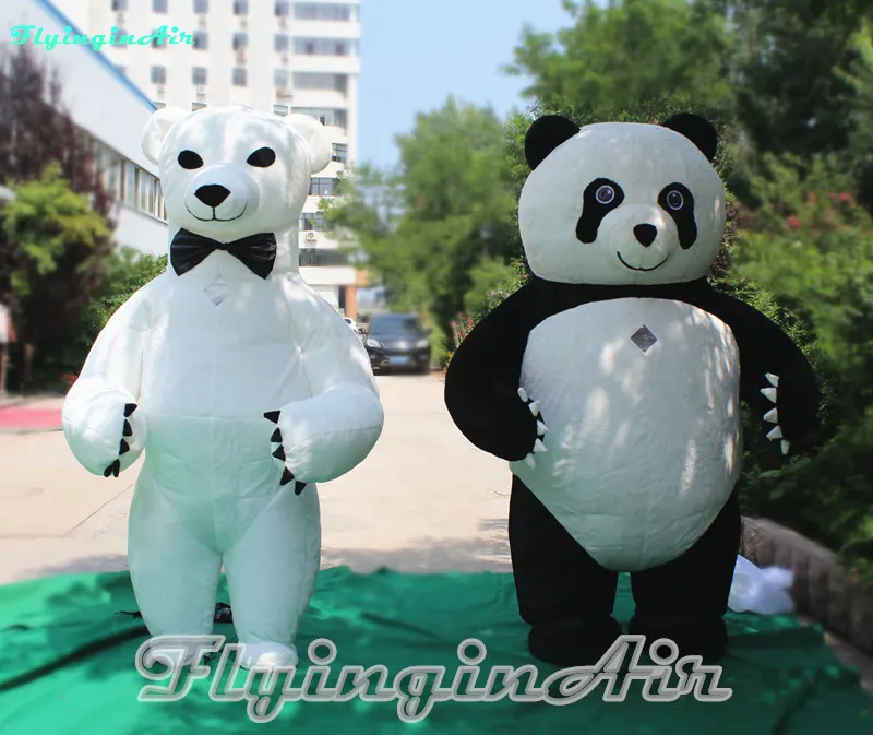 2m Walking Inflatable Polar Bear Wearable Inflatable Fluffy Panda Costume for Event Warmup