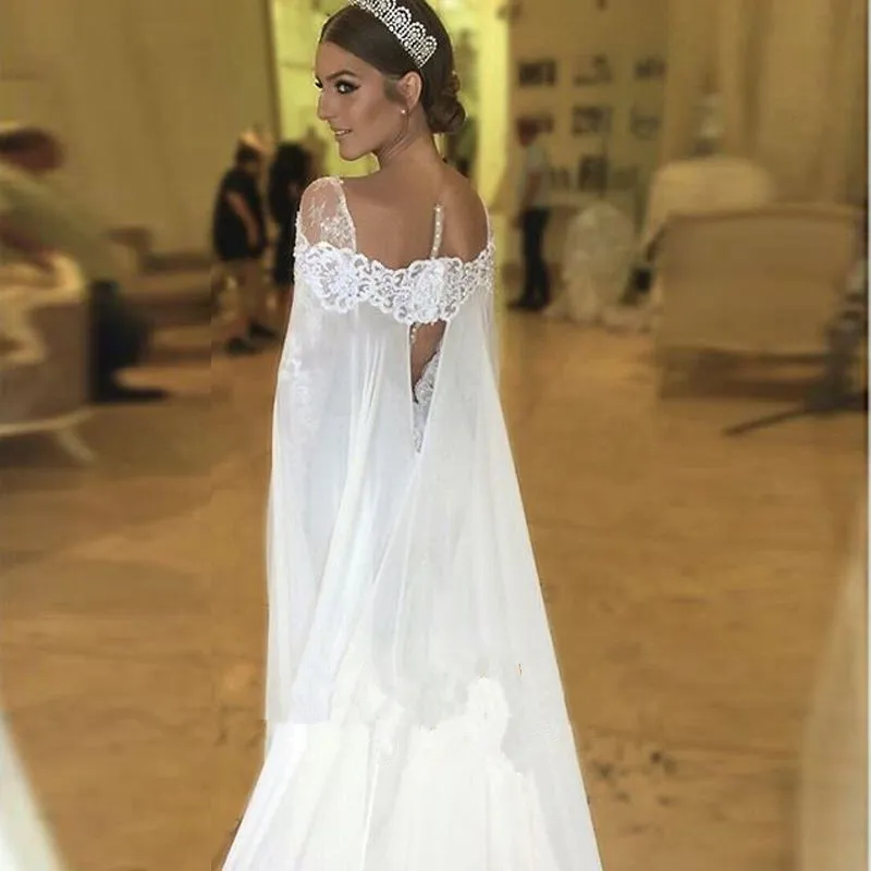 Lange mouwen 2017 pure back wedding jurken vestidso de noiva zeemeermin kant trouwjurken robe de Mariee verwijderbare cape trouwjurk