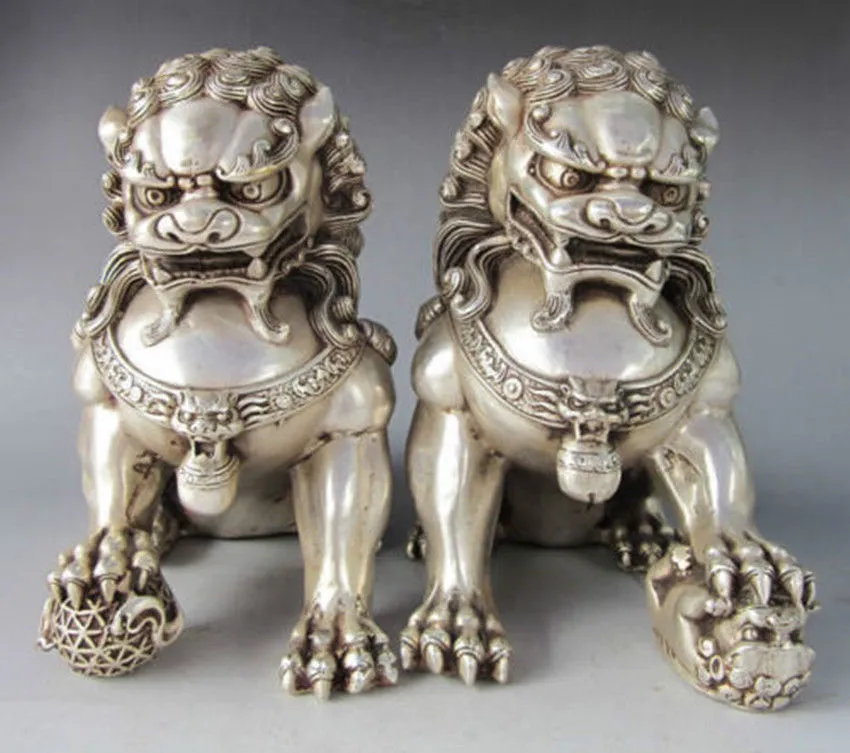 Collection Gardien Porte Phylactère Tibétain Argent Lion Statue