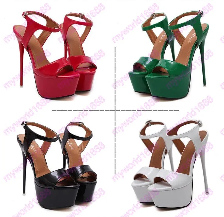 Zapatos de vestir 16cm Tacones de aguja de plataforma súper alta zapatos de boda rojos sandalias de mujer tamaño 34 a 40