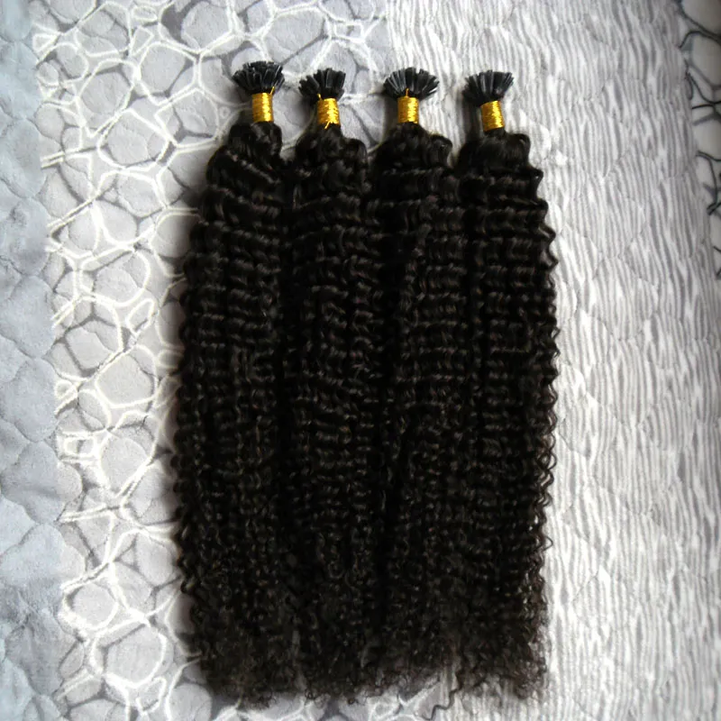 Unprocessed Brazilian Kinky Curly Virgin Hair U tip hair extensions 200g Pre Bonded Brazilian Human Fusion Keratin Natural Hair Extensions