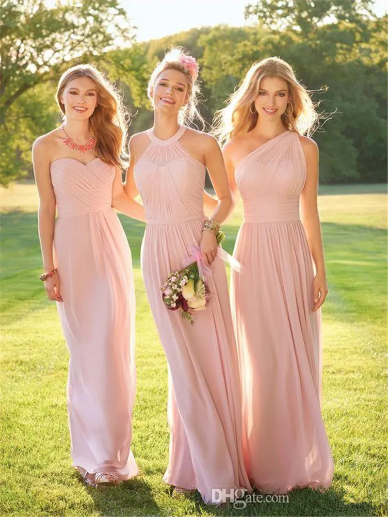 2019 Robes De Demoiselle Dhonneur En Mousseline De Soie Rose Modeste Pour Le Mariage De Pays