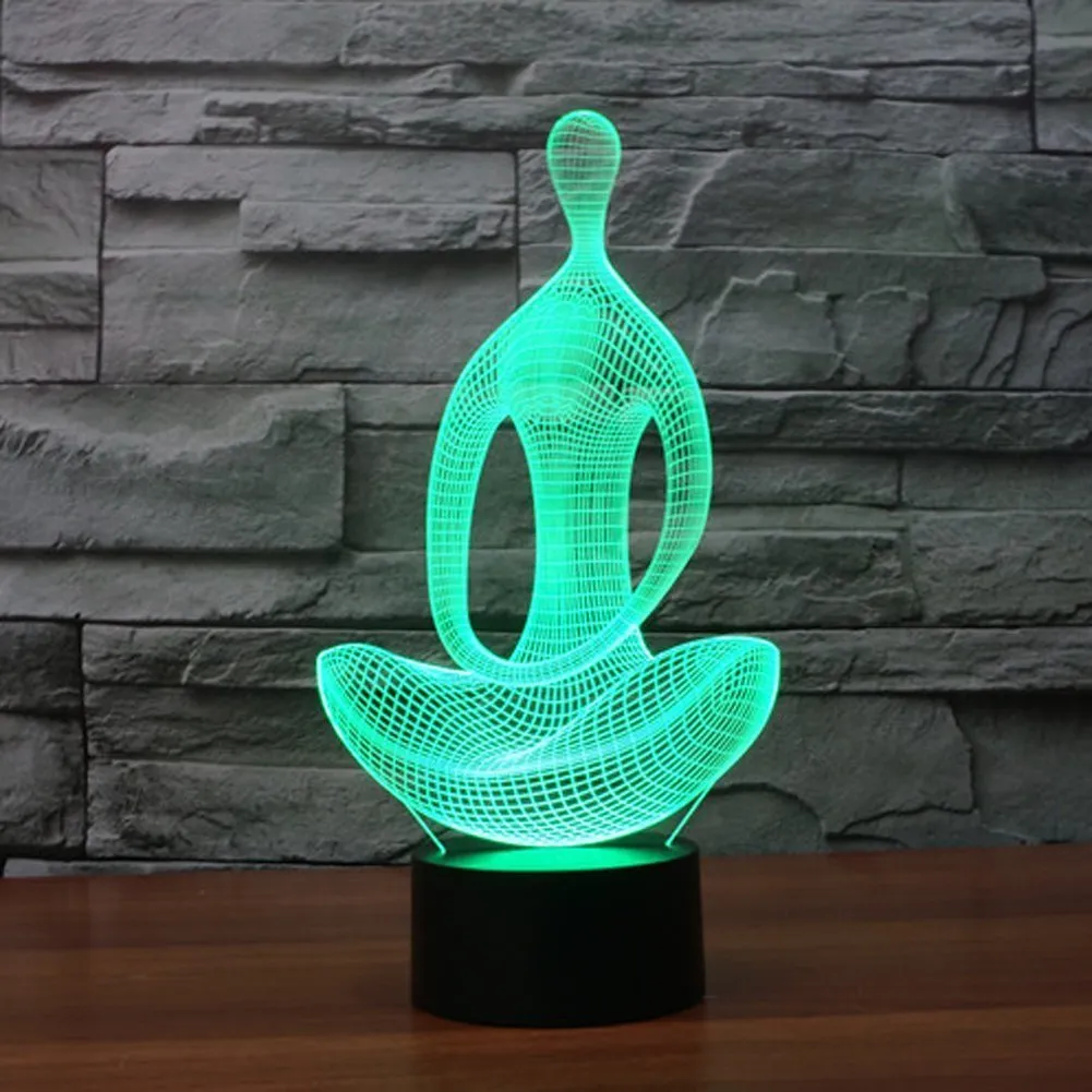 3D Illusion Lamp Sitting Meditation Visual Effect Night Light Glows With Smart Touch Switch USB Cable