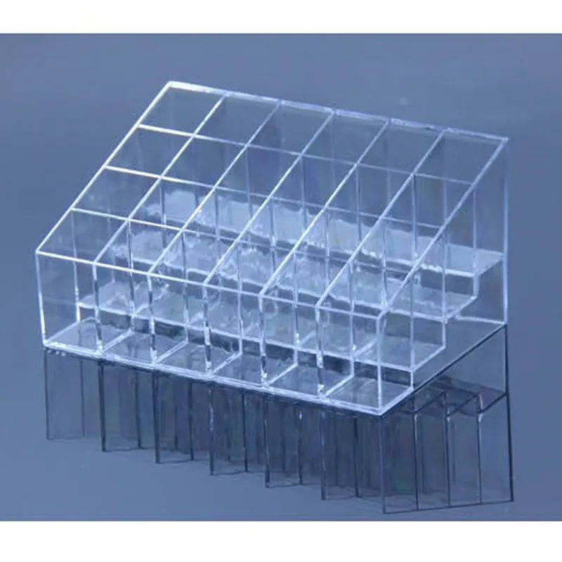 Wholesale- Plastic Clear Trapezoid Lipstick Holder 24 Square Grid Cosmetic Box Brush Stand Rack Tidy Organizer
