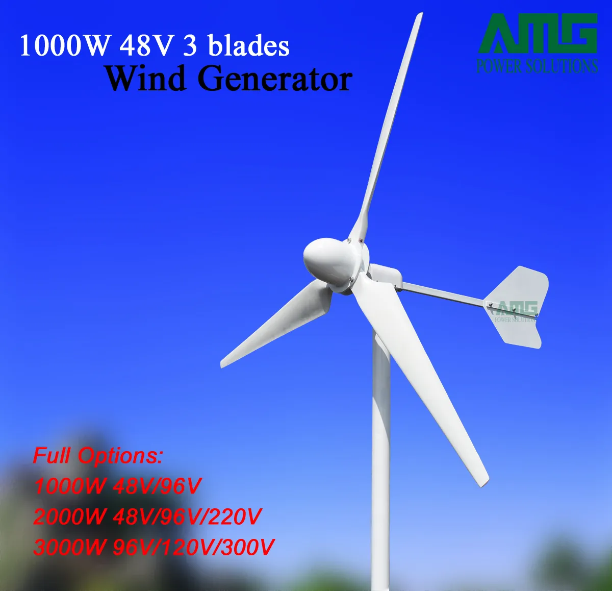 AMG Wind Turbine Generator 1000W 48V / 96V, 3 лезвия Низкий RPM генератор переменного тока, для продовольственной / рыбацкой лодки