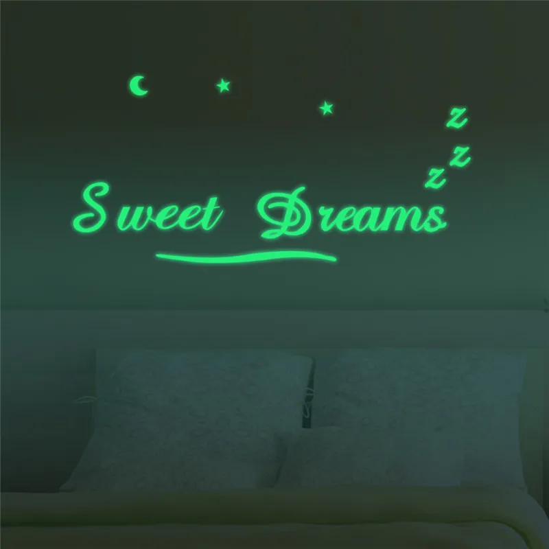 Luminoso SOGNI D'ORO 3D Wall Sticker Glow In The Dark Adesivi murali fluorescenti Le lettere la decorazione della stanza dei bambini