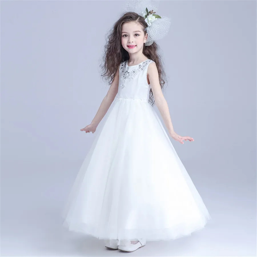 Принцесса Винтаж из бисера Арабские платья для девочек-цветочков Белые детские платья Красивые свадебные платья для девочек на день рождения