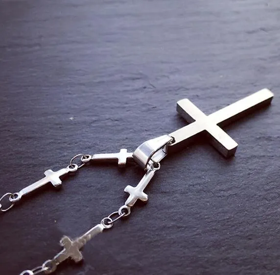 Silver Stainless Steel women Mens fashion Polished shiny strong cross chain necklace with cross pendant 18-28 inch