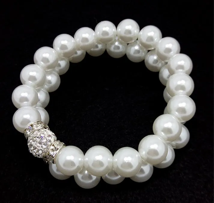 women's fashion handmade faux pearl & rhinestone clay charms adjustable bracelet jewelry