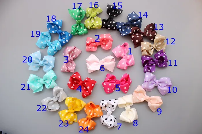 50 pz / lotto 3 2 fiocchi capelli in nastro grosgrain a pois CON fermagli capelli neonate039 Accessori capelli Boutique HairBows235G1817681