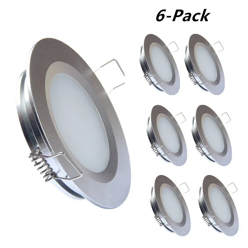 Topoch Plafonnier LED 6-Pack Super Slim Spring Clips Mount Full Aluminium DC12V 3W 240LM pour RV Boat House Silver White Nickel