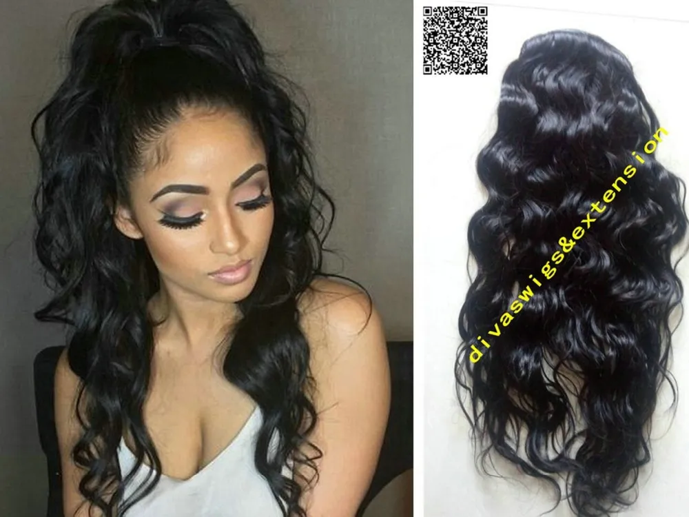 Nouvelle Arrivée Cheveux Humains Ponytail Clip Sur Vague Lâche Brun Brésilien Vierge Cheveux naturels ondulés queue de Poney Extensions de Cheveux # 2 brun foncé