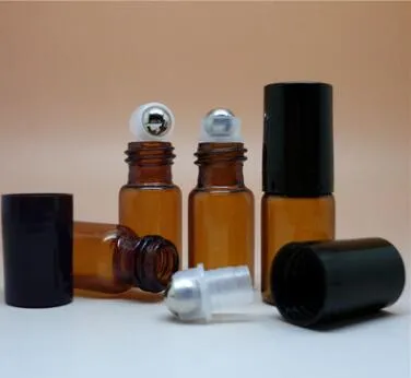 Flaconi roll-on ambrati da 5 ml oli essenziali Bottiglia di profumo ricaricabile in vetro Mini contenitori da 5 ml con coperchio nero