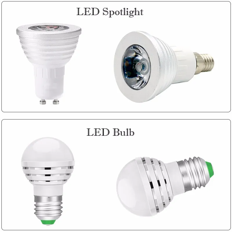 LED -lampan RGB RGBW 3W E27 E14 GU10 MR16 Spotlight Bulb Silver Ljusstyrka Justerbara Bombillas med IR -fjärrkontroll 16 Färger C3679609