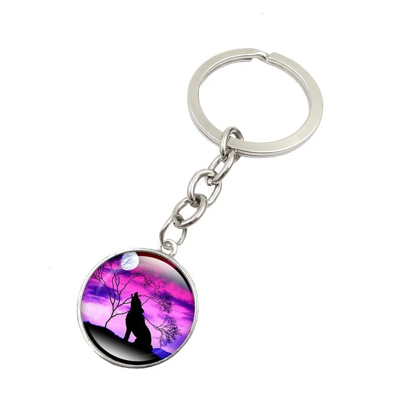 Good A++ Burst howling wolf moon gemstone key ring pendant jewelry key chain KR148 Keychains a 