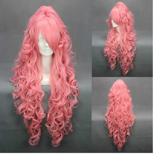 Longa Moda Festa Mulheres Cosplay Vocaloid Luka Cabelo Rosa Encaracolado Perucas