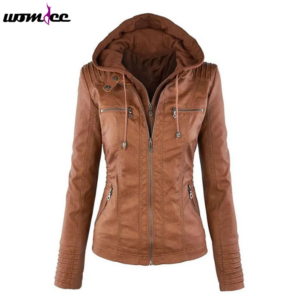 Atacado- Bomber Jaqueta Casaco Mulheres 2016 Inverno Faux Leather Manga Completa Feminina Removível Coloque Colares Mulheres Basic grossas Jaqueta Casacos