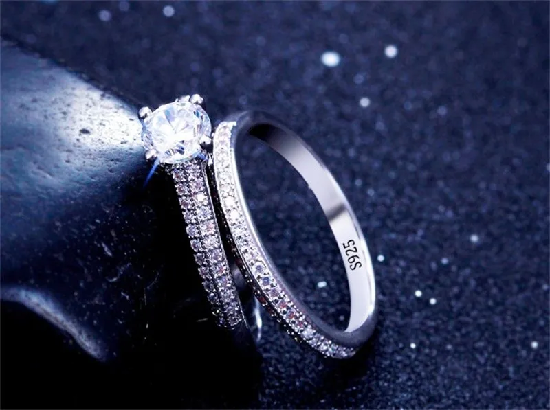 Sona CZ Diamant Engagement Rings Set 925 Sterling Silberringe für Frauen Band Eheringe Versprechen Ring Braut Schmuck 2092