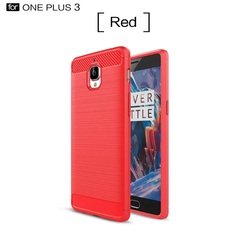 Nyaste tunga telefonfall för OnePlus 3 TPU Borstat Kolfiber Armor Robust monterad Fodral för OnePlus 3T Accent Texture Cover