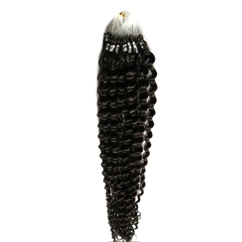 Kinky Curly Micro Loop Ring Koraliki Remy Human Hair Extensions Easy Links Brazylijski Dziewiczy Włosy Kolor Naturalny 100g