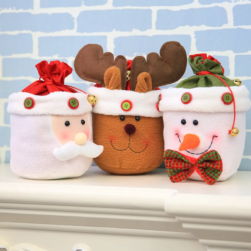 2017 Nieuwste Christmas Candy Tassen Gift Bag met Bell Cute Santa Claus Snowman Elk Bag voor Apple