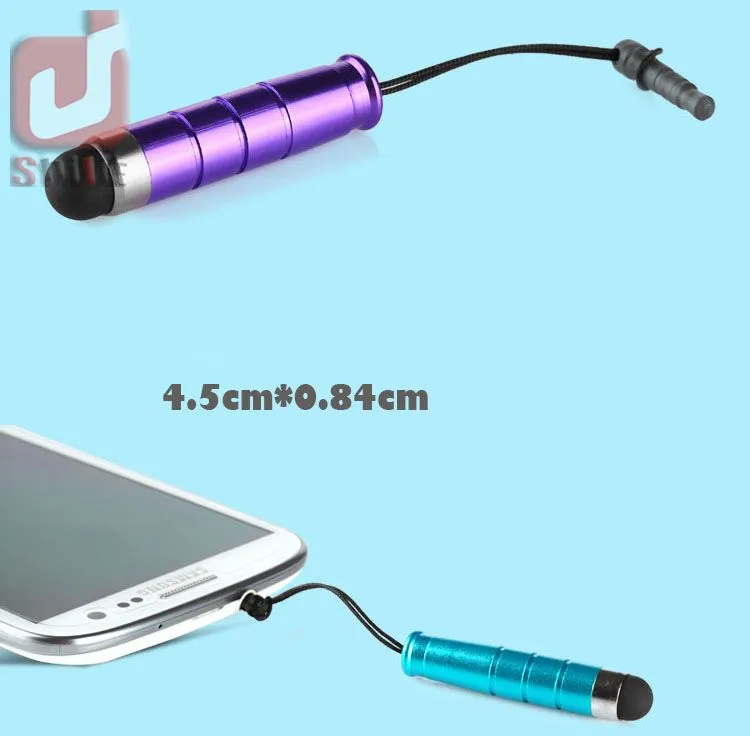 1000 stks / partij Unviersal Mini Stylus Touch Pen met stofplug voor mobiele telefoon