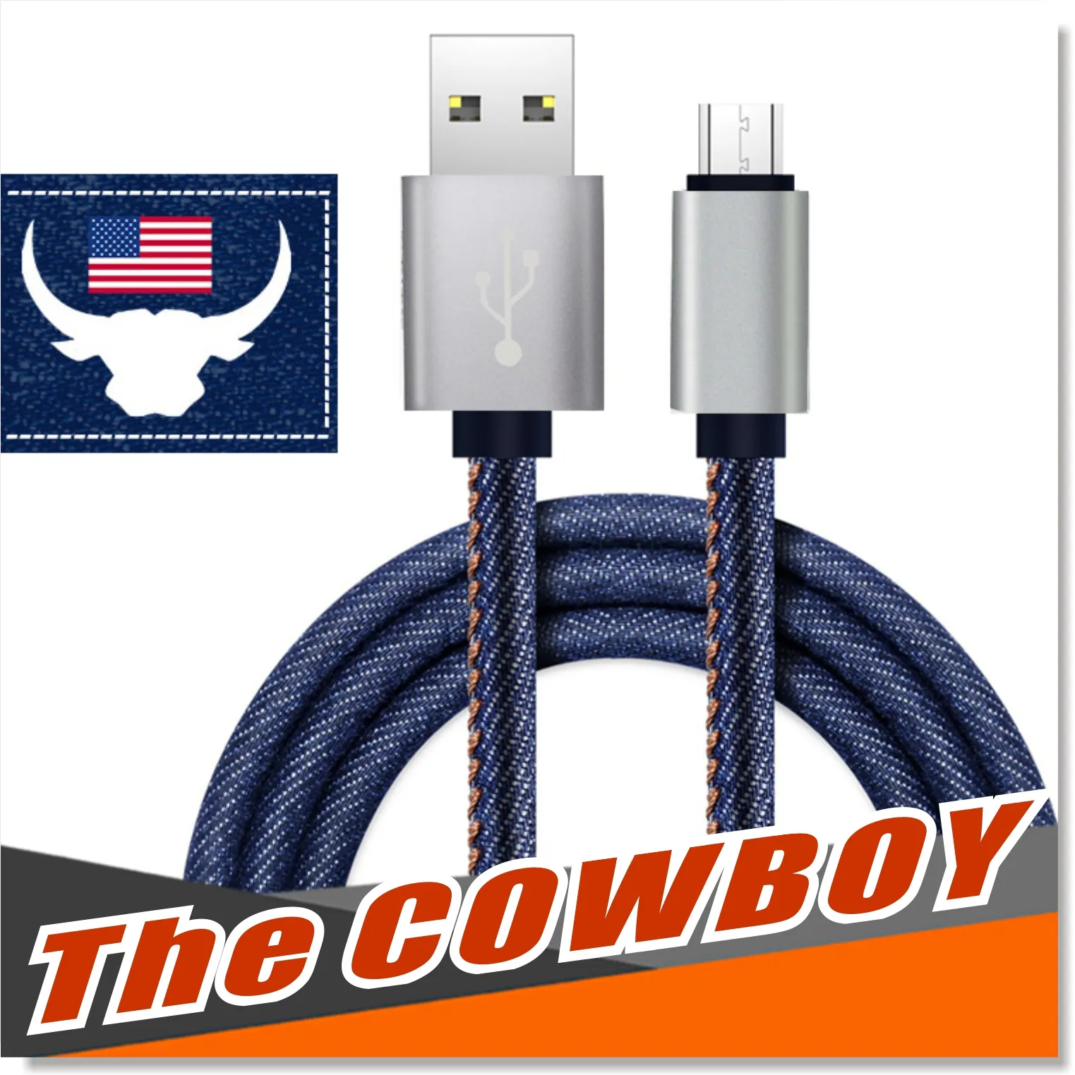 Micro USB-kabel 5,9 ft Slitstark Cowboy Blå Flätad Fart Laddning Datakabel USB-kabel för Android Alla Smart Phones S6 S7 Edge Sony HTC Huawei