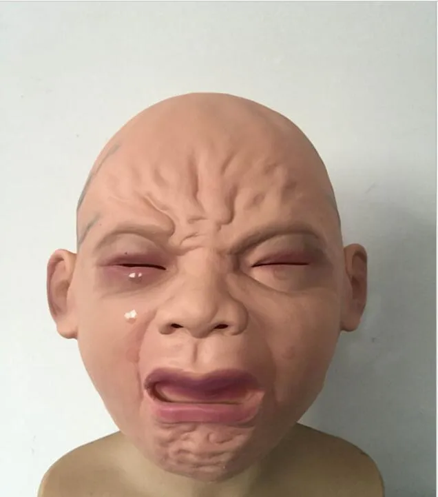 Jul Rolig Latex Skrämmande Mask Kostym Halloween Creepy Cry Baby Full Head Face Latex Masks Cosplay Party Horror Mask