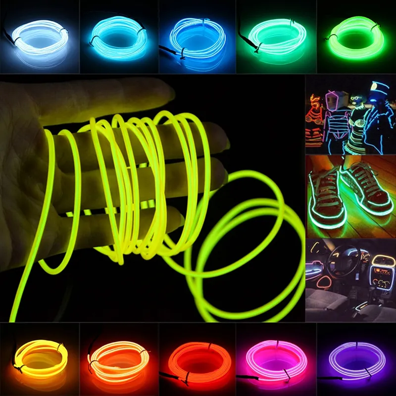 Umlight1688 2M 3M 5M Flexible Neon Light Glow EL Wire Light Rope Tube Car Dance Party Costume + Battery Controller