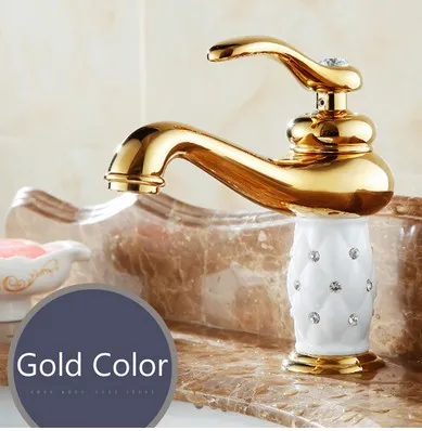 Rubinetto d'oro del bacino del bagno Ottone del rubinetto con il rubinetto di cristallo del diamante Nuovo manico singolo di lusso Maniglia calda e fredda del rubinetto del rubinetto libero