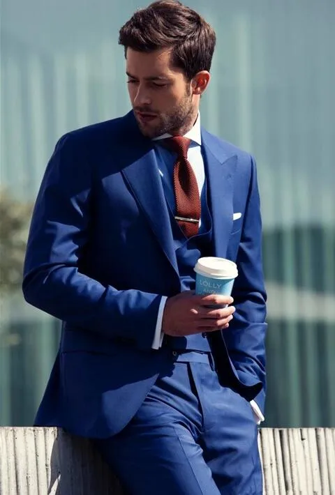 Королевский синий блейзер Masculino Slim fit мужские костюмы свадебный костюм жениха Homme 3 шт. Шафер жениха смокинги (куртка + брюки+жилет)