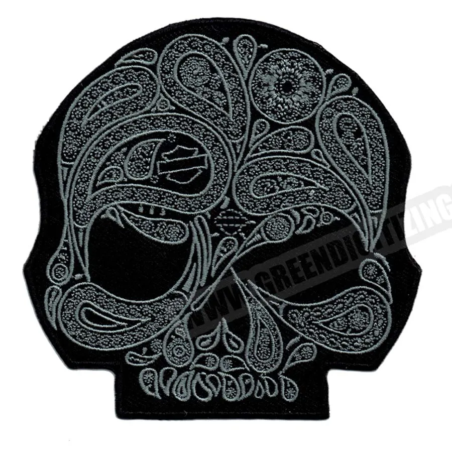 Cool Skull Flower Silver Motorcycle Patches For Vest Jacket Embroidery Punk Biker Patch DIY Cloth Patch Applique Badge Free Shipping